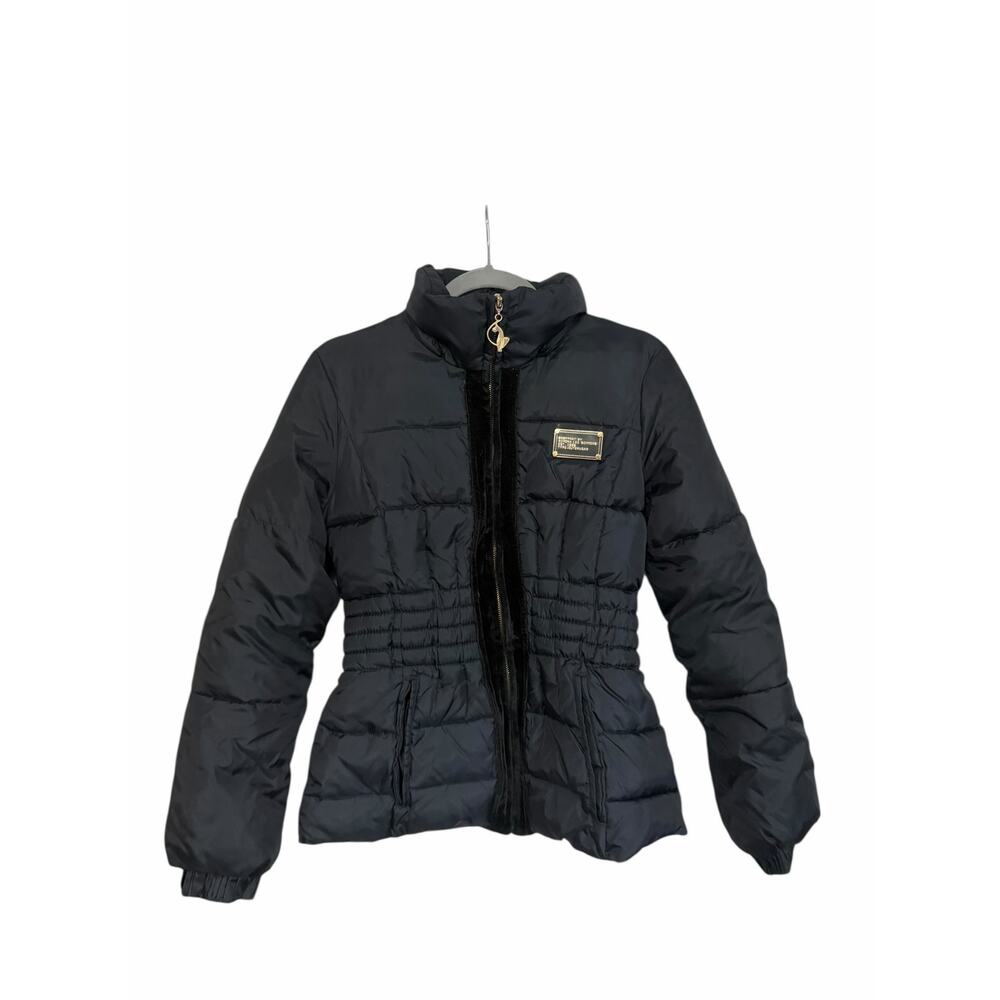 Baby Phat Black Puffer Jacket Sz S Gold Satin Lining Y2K Kimora Lee Simmons